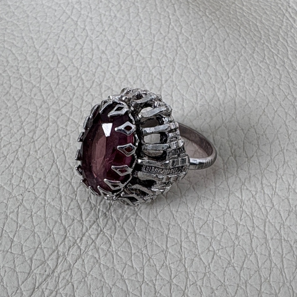 Signed Sarah Coventry Silver Ring with Rich Purple Stone